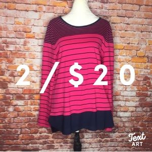 Nautica Hot Pink and Navy Striped Knit Peekaboo Hem Blouse
